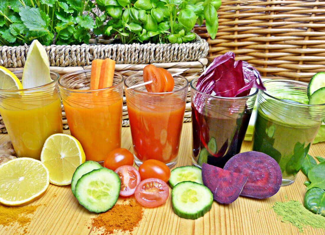 Colorful healthy foods in a fridge