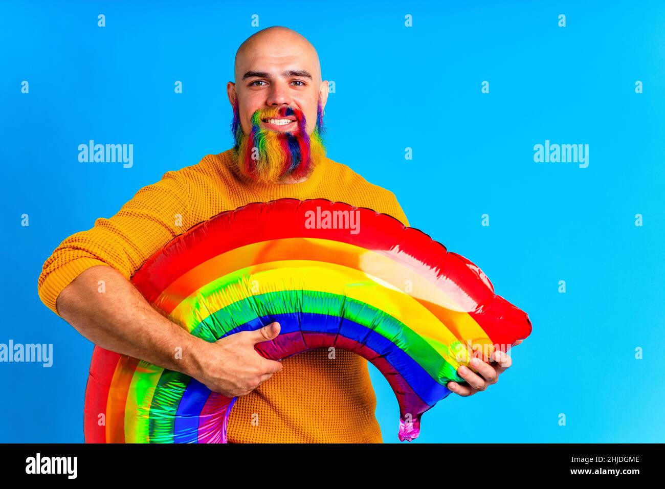 Vibrant rainbow beard showcasing multiple colors in a fun and artistic style.